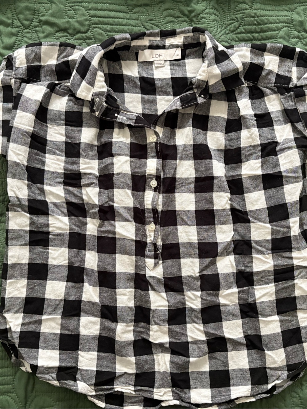 LOFT Black and White Buffalo Check Button-Down Shirt